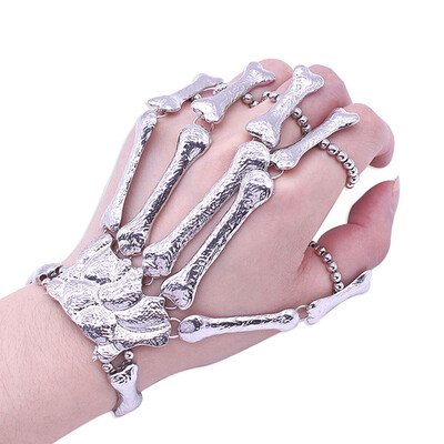 

Hand Chain Rock Hip-hop Punk Silver Skull Finger Skeleton Bone Bracelet Rings