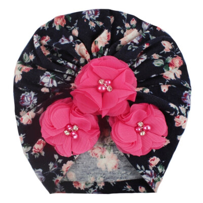 

Autumn Winter Soft Cute Newborn Baby Flower Pearl Design Girls Caps Infant Hat Turban Elastic Caps