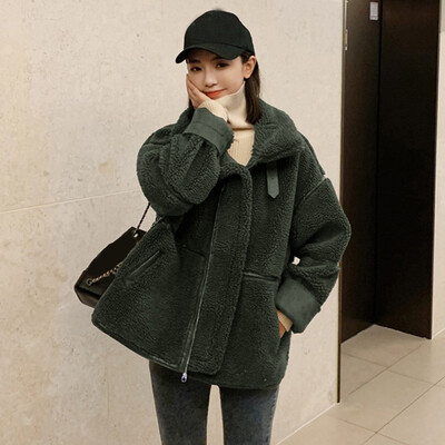 

Toponeto Womens Fashion Solid Color Stitching High Collar Loose Zip Pocket Jacket Coat