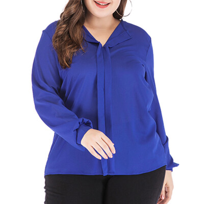 

Gobestart Womens Plus Size Casual Solid Ladies T-shirt Long Sleeve V-Neck Top Blouse