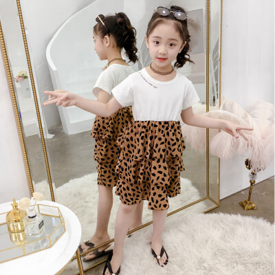 

Summer Baby Girls Leopard Dot Pattern Short Sleeve Patchwork Dress