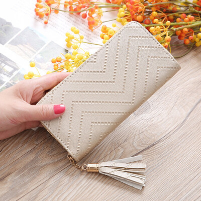 

Tailored Women s Fashion Trend Solid Color Long Fringed Leather Card Wallet
