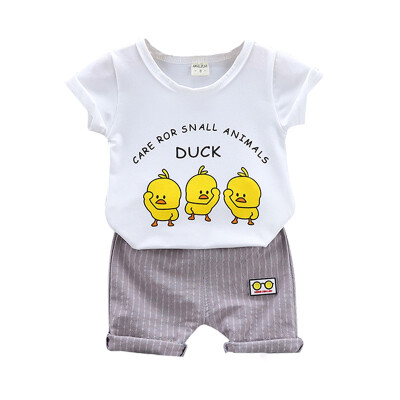 

2Pcs Boy Sets Cartoon Animal Little Yellow Duck Short Sleeve Shorts Set