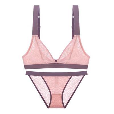 

Sexy Lace Unlined Thin Vest Triangle Cup Seamless Lingerie Wide shoulder Push Up Bra Adjusted-Straps Hollow Out Floral Underwear