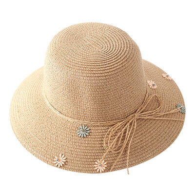 

Cute Child Girls Beach Cap Casual All-match Flower Decor Personality Solid Color Sunscreen Sun Hat