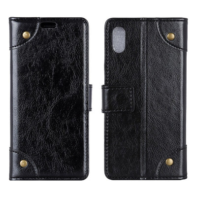 

MOONCASE Apple iPhone  Max Copper Buckle Napa Leather Case - Black