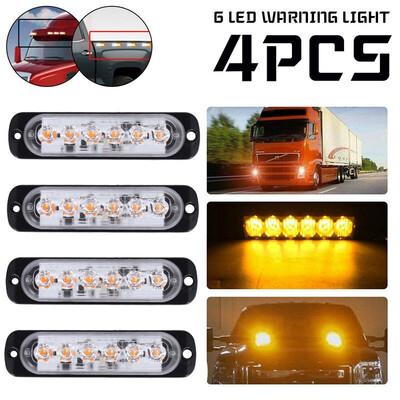 

4PCS 6LED Lights Breakdown Orange Grill Flashing Car Side Strobe Warning Light