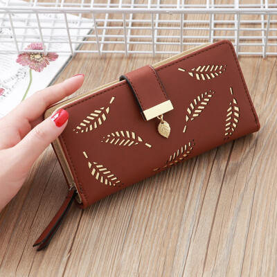 

Tailored Women s Fashion Trend Solid Color Long Fringed Hollow Leaf Leather Card Wallet