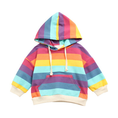 

Spring Autumn Baby Girl Hoodies Long Sleeve Rainbow Stripe Hoodie Sweatshirt Casual Toddler Outerwear Coat Warm Clothes