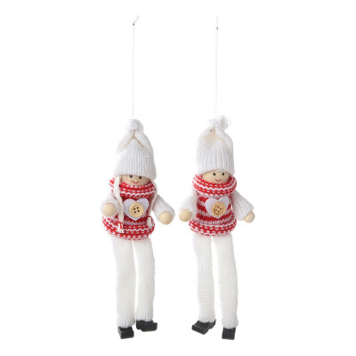 

2pcs 1 Pair Christmas Pendant Drop Ornaments Knitted Wooden Doll With Long Legs Xmas Tree Holiday Decorations ztou