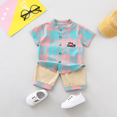 

Summer Children Baby Boys Clothes Sets Casual Short Sleeve Plaid Print Shirt TopsShorts Costume Set