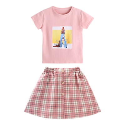 

2020 Summer Girls Clothes Sets Baby Girl Short Sleeve Shirt TopShorts Skirts Kids Clothing Plaid Childrens Clothes 2pcs