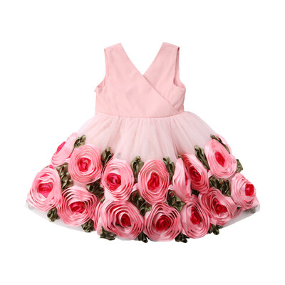 

2019 New Summer Casual Baby Girls Floral Pattern Mesh Dress Cotton Kids Toddler Sleeveless Princess Pageant Sundress