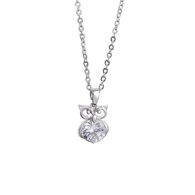 

925 Sterling Silver Zircon Pendants Owl Necklace Crystal Heart Gold Sliver Color Long Necklace