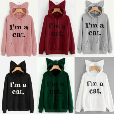 

Im a Cat Spring Women Long Sleeve Hoodie Sweatshirt Pullover Tops Blouse Coat