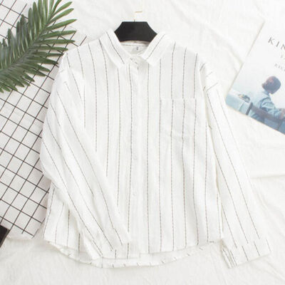 

Female tunic Women Striped Print Loose Women Blouse And Tops Single-breasted Lapel Slim Long Sleeve Casual Ladies Tops