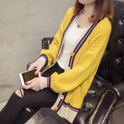 

Women Patchwork Sweaters Knitted Cardigans Female Long Sleeve Sweater Single Breasted Loose Tops Autumn Winter Pockets Tops
