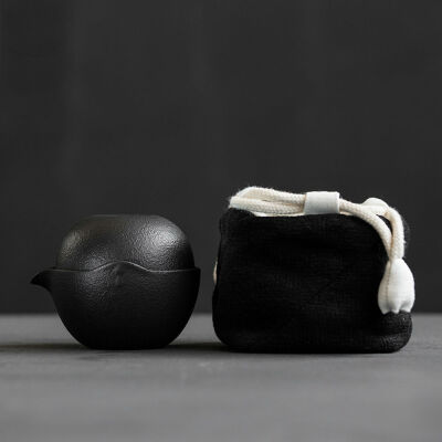 

Black Ceramic Rubby Teapot & Two Teacups Travel Tea Set in Cotton Storage Bag