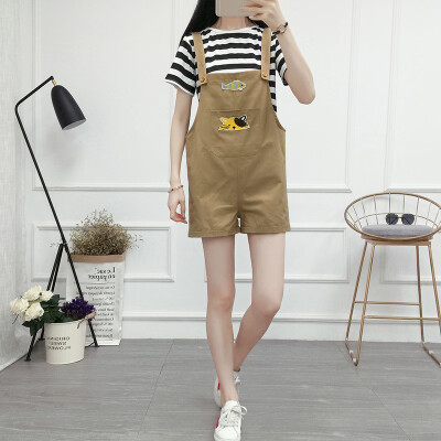 

Women Cute Mini Short Overalls Animal Print Solid Color OL Style College Style Korean Style Short Overalls