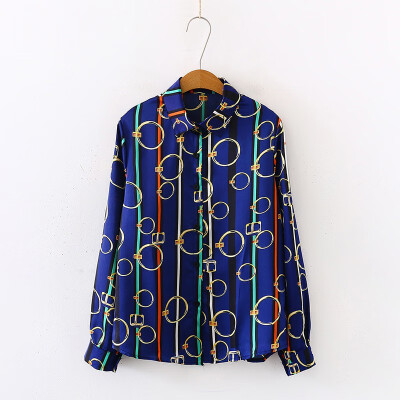 

2019 New Elegant Women Blouse Fashion Patchwork Color Stripe Printed Tops&Blouses Female Long Sleeve Shirt