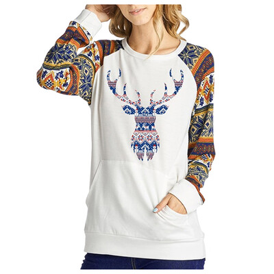 

Tailored Womens Fashion Long Sleeve Christmas Elk Print Blouse T-shirt Tops