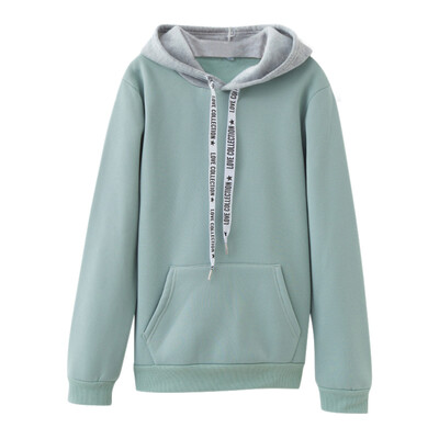 

Solid Patchwork Fashion Warm Pocket Hooded Pullover Loose Long Sleeve Hoodie Women Hoodies Sweatshirt