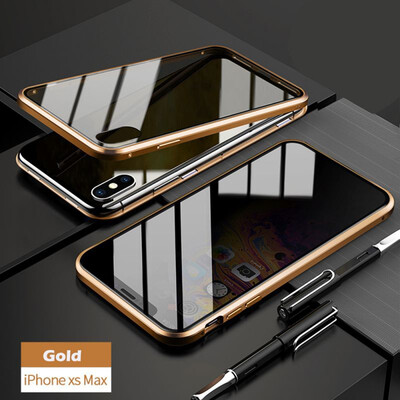 

iPhone Glass CaseSlim Bumper Magnetic Adsorption Installation Anti-Scratch Aluminum Metal with Double Screen Protector Cover