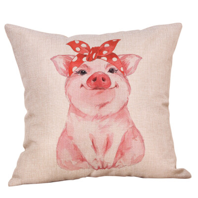 

〖Follure〗Cute Animal Pig Cotton Linen Pillow Case Cushion Cover Waist Sofa Car Home Decor