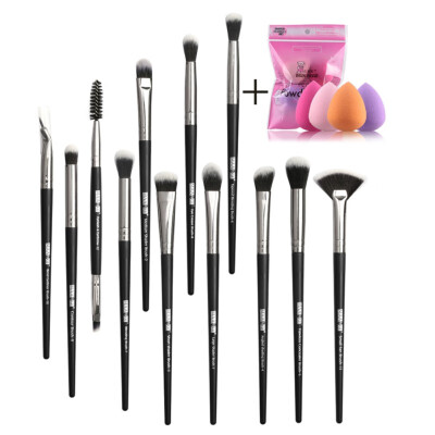 

12pcs Eye Cosmetic Brush With 4pcs Drop-shaped Powder Puff Soft Makeup Brush Set