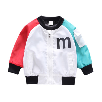 

Autumn Winter Children Coat Baby Boy Outerwear Alphabet Print Casual Zipper Patchwork Color Sweatshirt Outfits Tops