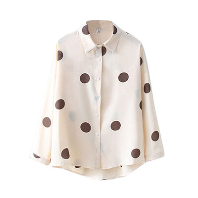 

2019 New Korean Fashion Ladies Tops Turn-down Collar Polka Dots Long Sleeve Student Chiffon Shirt Women