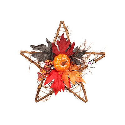 

Halloween Wooden Five Star Pendant With Light Thanksgiving Black Pumpkin Handmade Decorations Home Windows Decor Props
