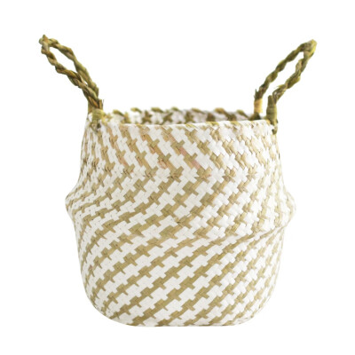 

Household storage basket 22 white plaid black hair ball straw basket middle diameter 32 height 28cm storage basket
