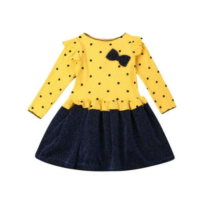 

Toddler Baby Girls Autumn Clothes Bow Long Sleeve Dress Pageant Princess Dresses