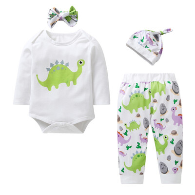 

Hot Sale 4pcs Baby Long-sleeved RompersPantsHatHeadband Set Autumn New-arrival Infant Outfits Toddlers Clothing 3-18M N