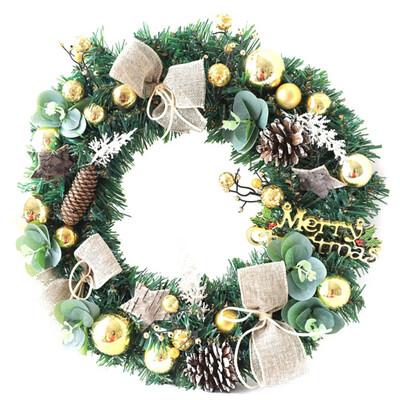 

157Inch Artificial Christmas Wreath Door Wall Ornament With Pine Cone Ball And Bowknot Gifts For Christmas Party