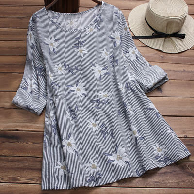 

EFINNY Elegant Long Sleeve Womens Cotton Linen Tops Blouses Vintage Floral Printed Summer Boho Beach Shirts Loose Blusas Mujer