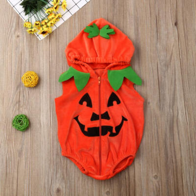 

UK Infant Baby Girl Boy Halloween Pumpkin Cosplay Costume Hooded Rompers Tops