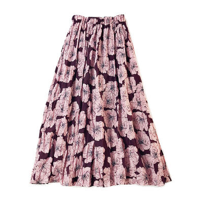 

Vintage Print Long Skirt Women Autumn Korean Elegant High Waist A-line Pleated Midi Skirt Female Wedding Party Skirts