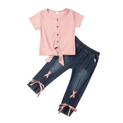 

Toddler Kids Baby Girl Shirt Top Denim Pants Jeans Legging Outfit Clothes Set