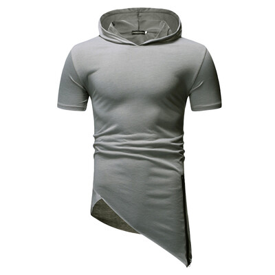 

Toponeto Mens Summer Casual Irregular Hooded Short Sleeve Sport T-shirt Top Blouse