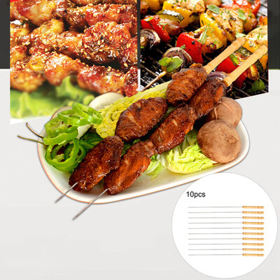 

10Pcs Stainless Steel Skewers BBQ Needles Outdoor Cooking Meat Potato Sticks