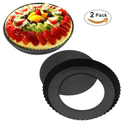 

2PCS Non-Stick Removable Loose Bottom Quiche Tart Pan Round Pie Pizza Pan with Removable Base
