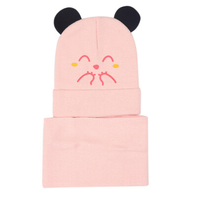 

Newborn Baby Winter Warmer Scarf Cartoon Print Hat With Ear Design Infant Boys Girls Collar Scarves Neckerchiefs Headwear Sets