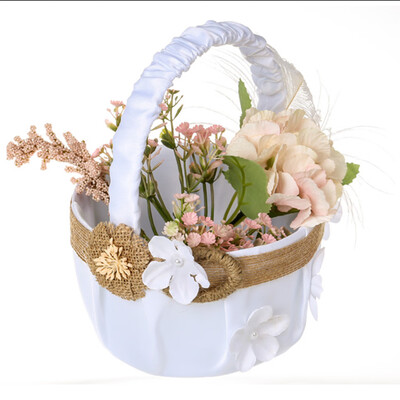 

Gobestart New Romantic Bowknot Silk Cloth Wedding Ceremony Party Rose Flower Girl Basket