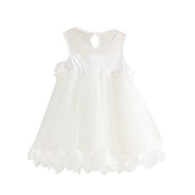 

2018 New Style Kids Girls Cute Dresses Mesh Vest Sleeveless Petal Decoration Solid Color Princess Dress