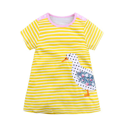 

2-7Y Baby Girl Summer Beach Dress Kids Toddlers Girls Short Sleeve Striped Printed Dresses Children Birthday Party Clothes