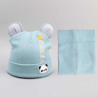 

Korean version of autumn&winter new mens&womens scarf head cap baby knitted cotton cartoon two-piece hat