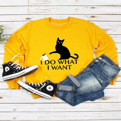 

Contrast Cat Letters Pattern Long Sleeve Tee