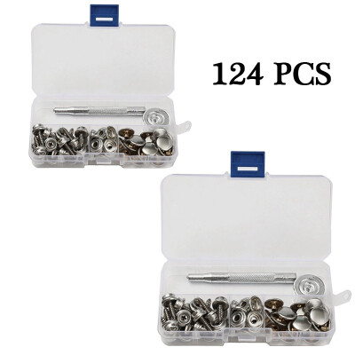 

62124PCS Fastener Buttons Studs Stainless Steel Snap Marine Canvas Fabric Socket & Screw Kit Tools